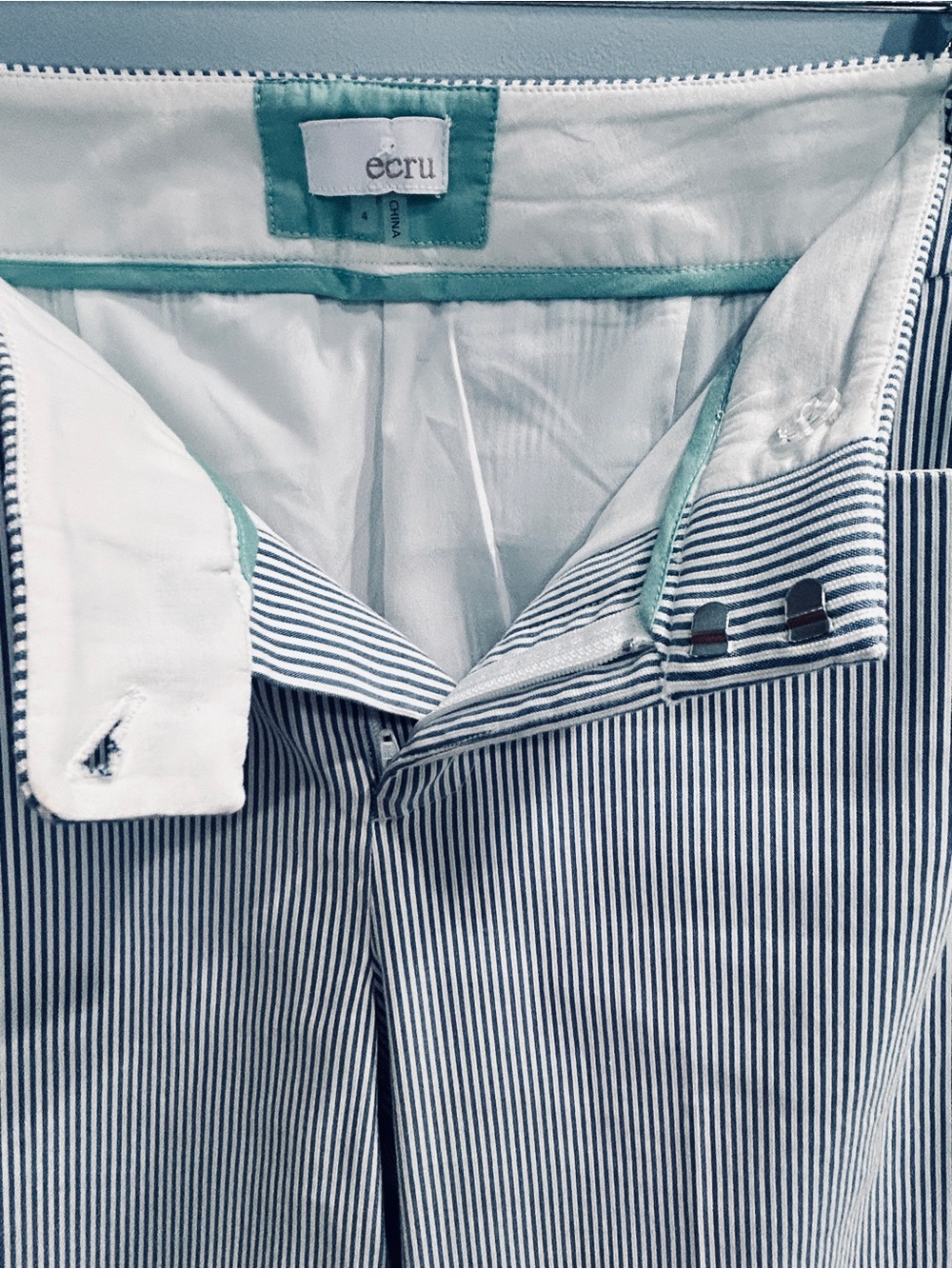 ecru Women's Ankle Cropped Pinstripe Pants in Black & White - Picture 3 of 5